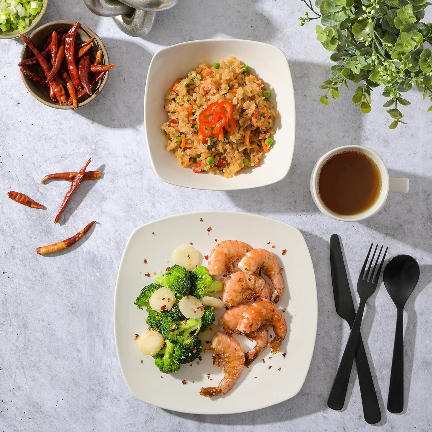 Gibson Home Amelia Court Porcelain Chip and Scratch Resistant Dinnerware set, Service for 4 (12pcs), White (Soft Square)