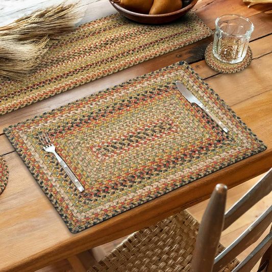 Homespice Kingston Jute Woven Placemats, Warm Country Decor, Set of 4, Multicolor 13x19 Rectangle Table Mats - Vibrant Colors, Durable, Easy to Clean and Protects Furniture