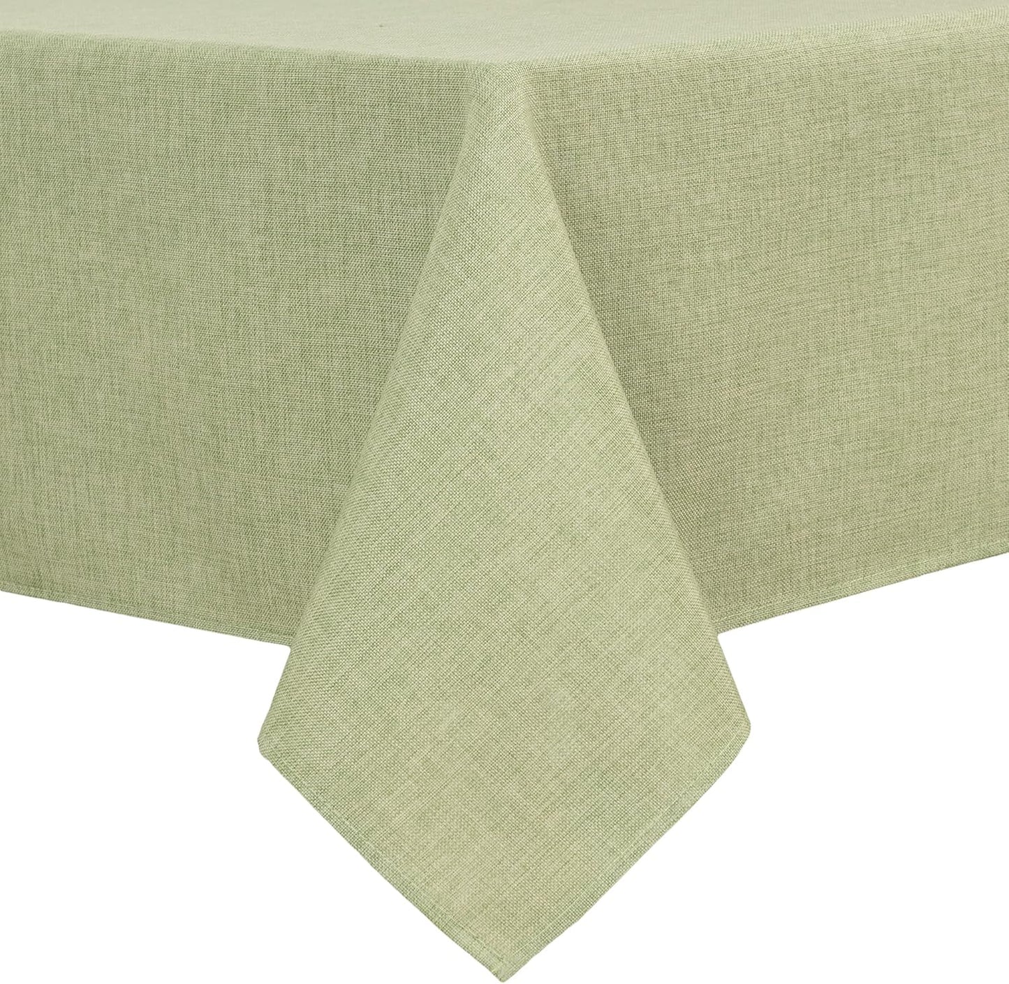 Hiasan Faux Linen Rectangle Tablecloth - Wrinkle and Stain Resistant Washable Table Cloth for Kitchen Dining Room Holiday Table Cover for Dinner, Green, 60 x 140 Inch