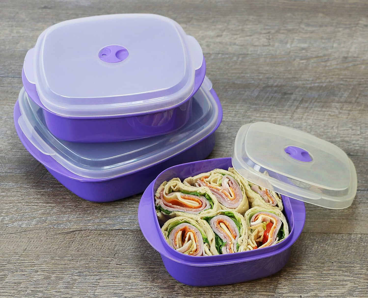 Reston Lloyd Nesting Microwave Containers, Set of 3, Adjustable Steam Vents, Airtight, Meal Prep, Durable BPA-Free Plastic- Freezer & Dishwasher Safe, Cookware & Food Storage, Anyday Cookware, Purple