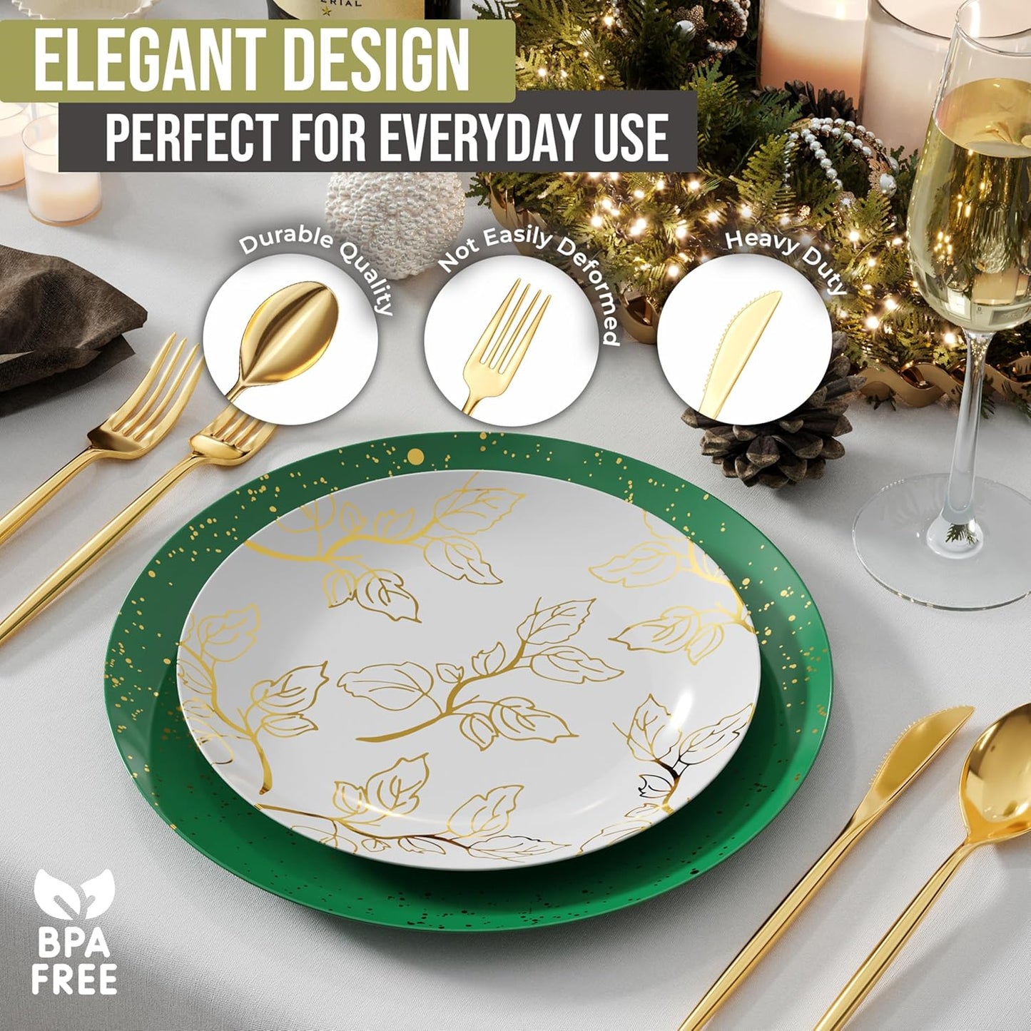 Gold Plastic Spoons Disposable Silverware 120 Pack Gold Plastic Cutlery Set Disposable Gold Silverware Set - Beautiful Gold Plastic Silverware Plastic Utensils Set Gold Spoons By Trendables