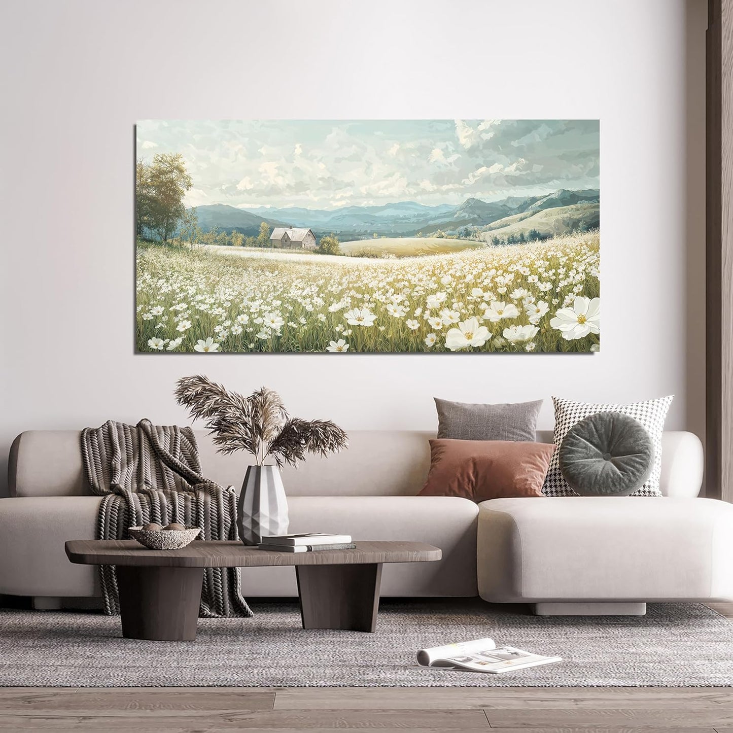 Large Canvas Wall Art Decor Wall Art Pictures for Living Room Canvas Art Wall Decor Green White Nature Wall Art Prints Artwork for Walls Vintage Landscape Wall Art Decor Home Office Decor 24" X 48"