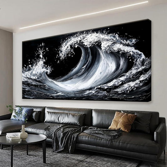 Suconvng White Sea Wave Abstract Wall Art For Living Room Artwork Canvas Art Wall Decor Painting Abstract Wall Decor Print Picture For Bedroom Office Hotel Decoration 24 X 48 Inch