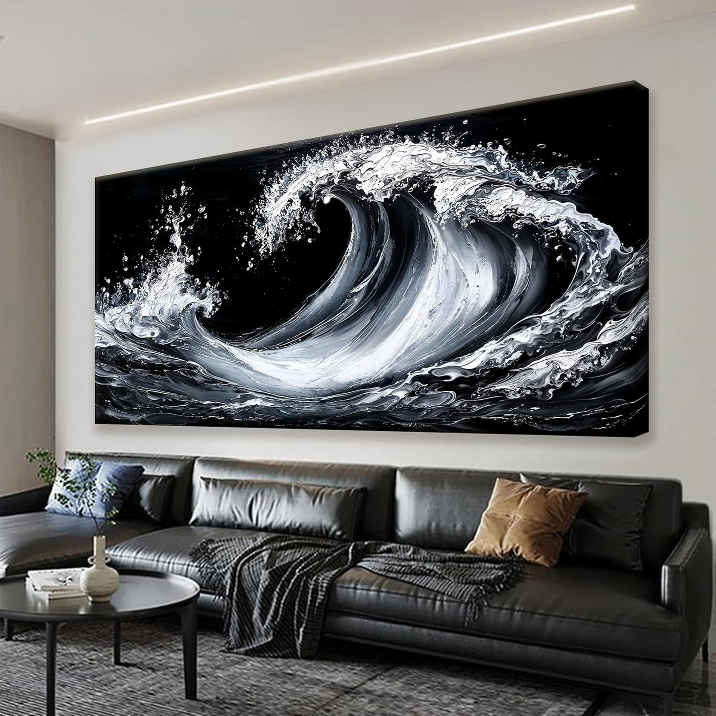 Suconvng Abstract Wall Art Small Size White Sea Wave Modern Canvas Art Wall Decor Painting Artwork Abstract Wall Decor Print Picture For Bedroom Office Home Decoration 20"X 40"