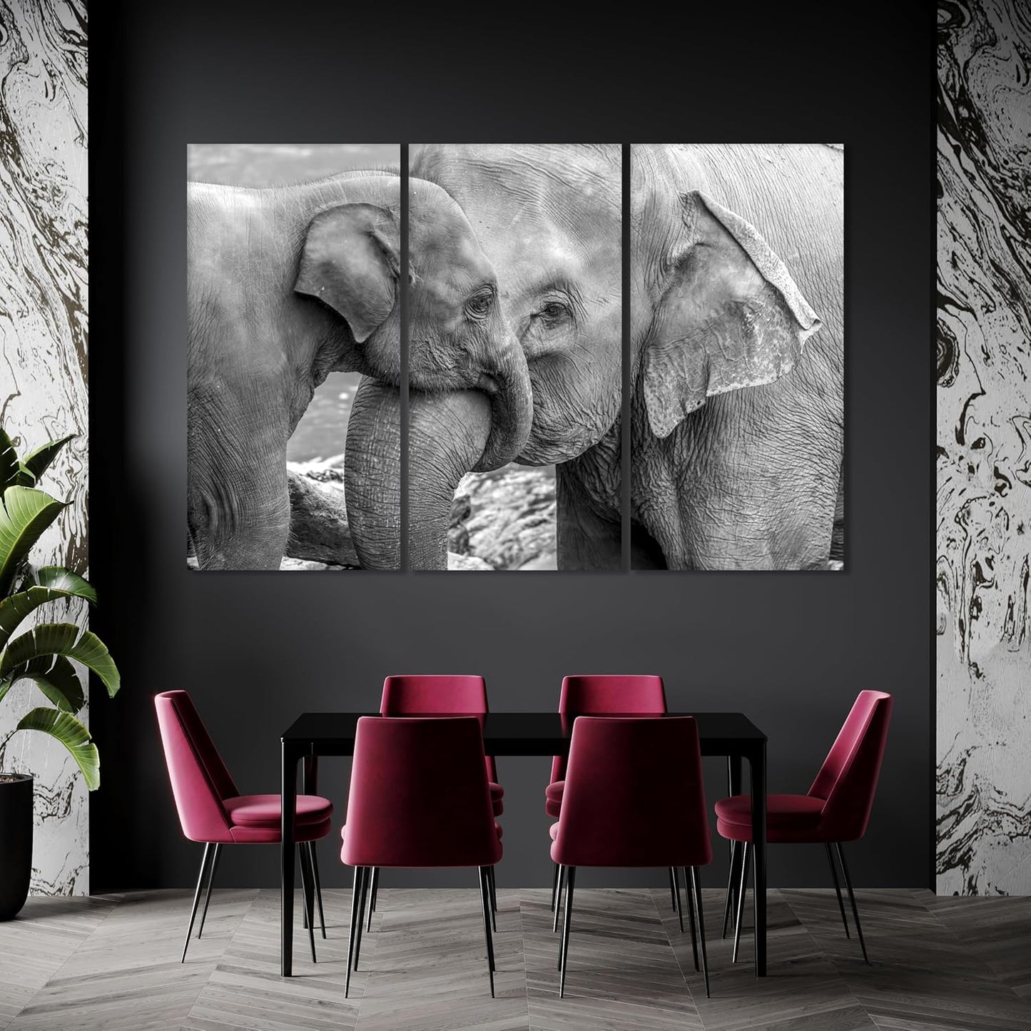 Wildlife Canvas Prints - Wild Animals Home Decor - Medium, Large, and Extra Large Wall Art for Living Room, Bathroom, Kitchen (Elephant Family, 63L" x 94W"- 3 Panels)