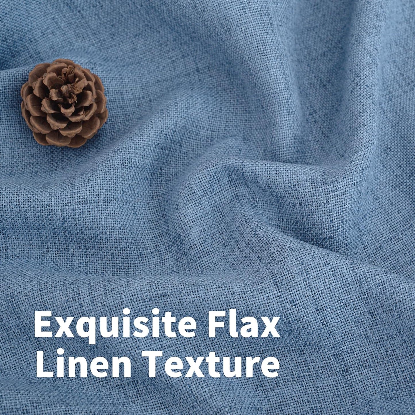 YoungsTex Blue Short Linen Curtains 45 Inches Length, Bronze Grommet Light Filtering Drapes for Bedroom Small Window Kitchen Privacy Decorative, 42 x 45 Inch, 2 Panels