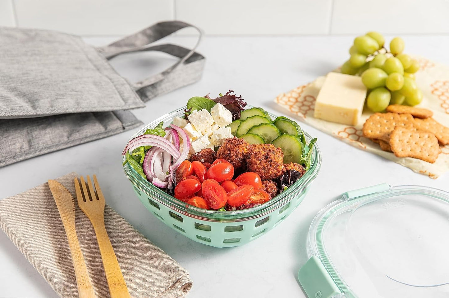 Ello Duraglass Meal Prep Lunch Bowl Container, 5 cup- Glass Food Storage Container with Silicone Sleeve and Airtight BPA-Free Plastic Lid, Dishwasher, Microwave, and Freezer Safe