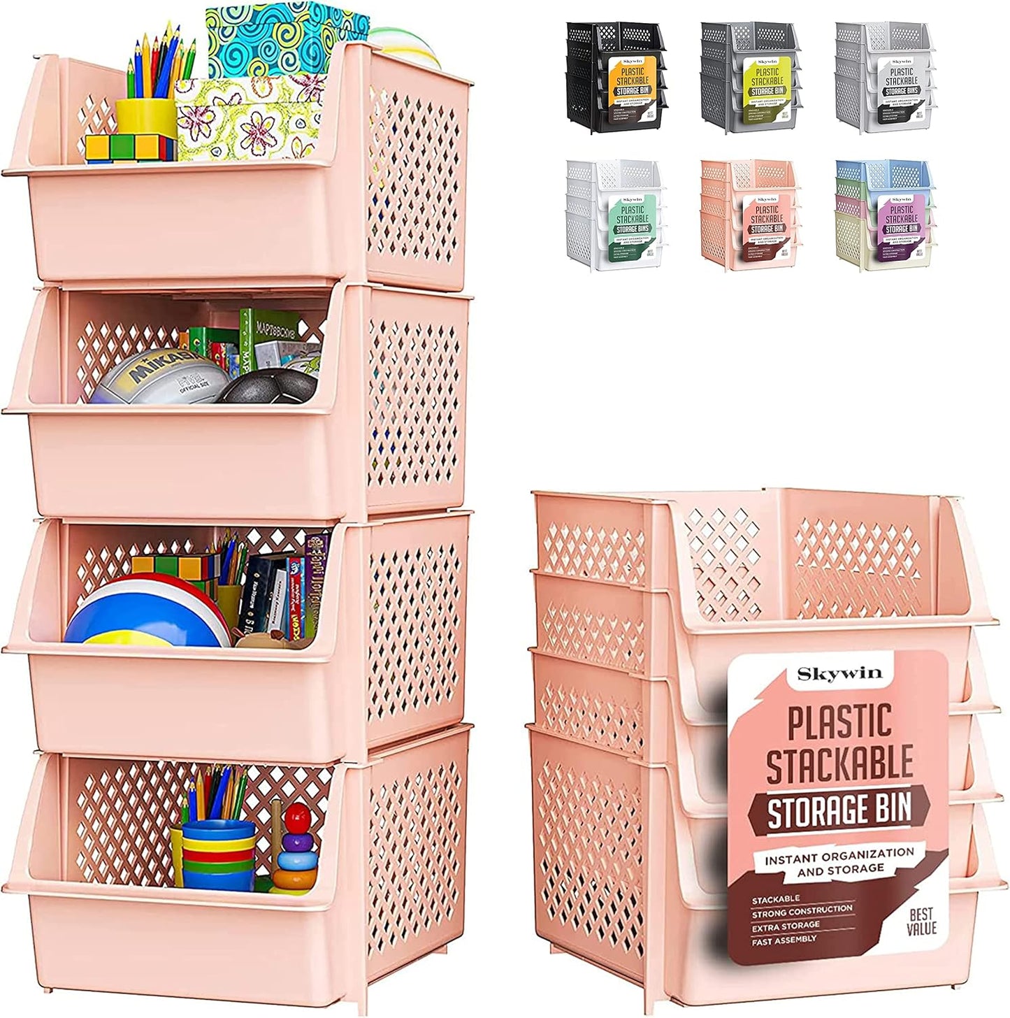 TidyFriend Stackable Storage Bins for Closet Organizers and Storage 4 Pack, Plastic Storage Drawers, Stackable Storage Drawers (Cream)