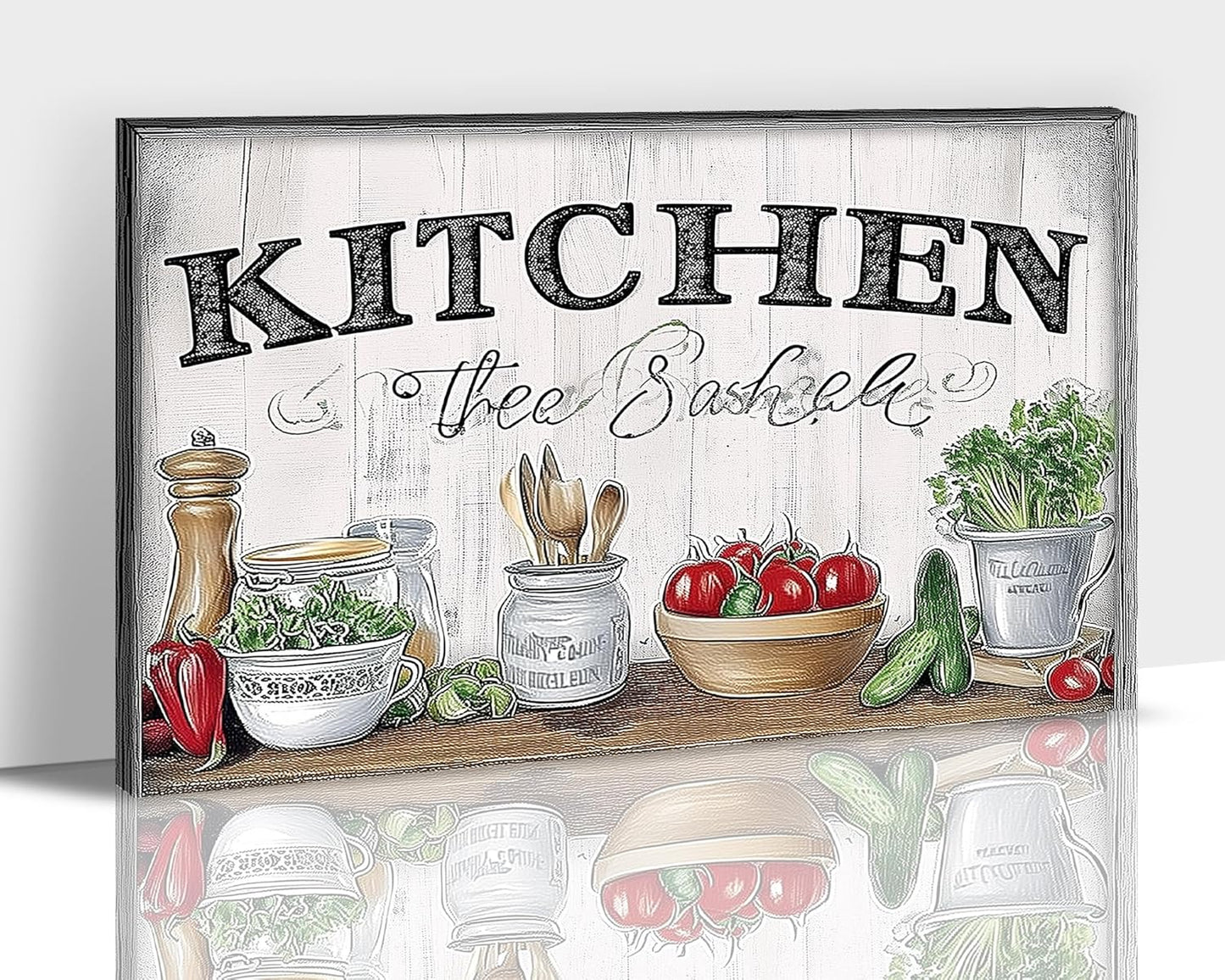 GUTTATY Kitchen Pictures Wall Decor, Farmhouse Wall Art Decor Various Vegetables and Spoon Painting for Dinning Room Restaurant Decor, Mother's Day Gift for Grandma Mom Hanging Artwork 24×36 Inch