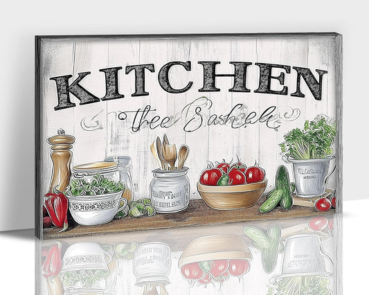 GUTTATY Kitchen Pictures Wall Decor, Farmhouse Wall Art Decor Various Vegetables and Spoon Painting for Dinning Room Restaurant Decor, Mother's Day Gift for Grandma Mom Hanging Artwork 18×24 Inch