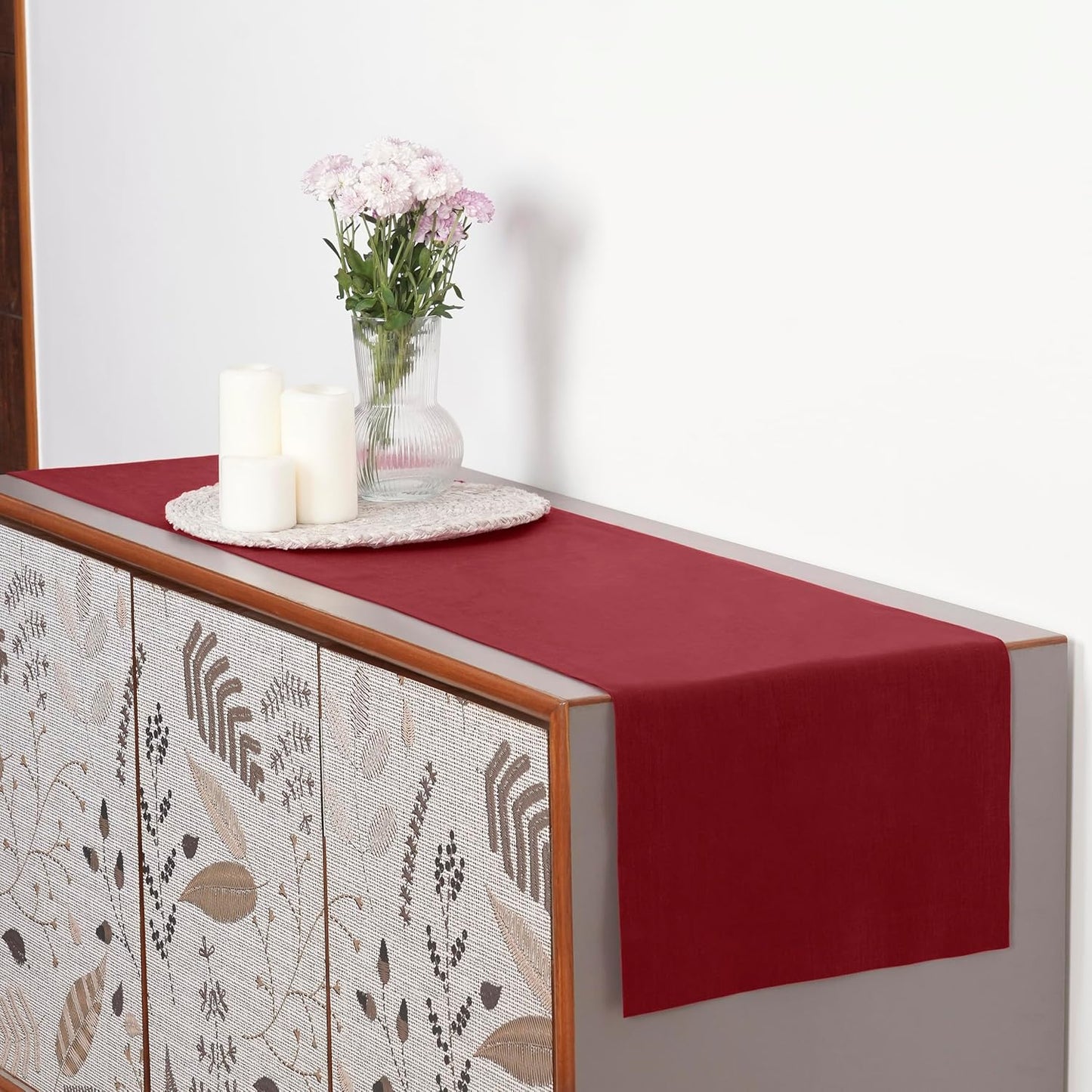 D'Moksha Homes Linen Red Table Runner 120 Inches Long - 100% Pure Linen Dining Table Runner 14 x 120 Inch for Fall, Autumn and Halloween - Machine Washable