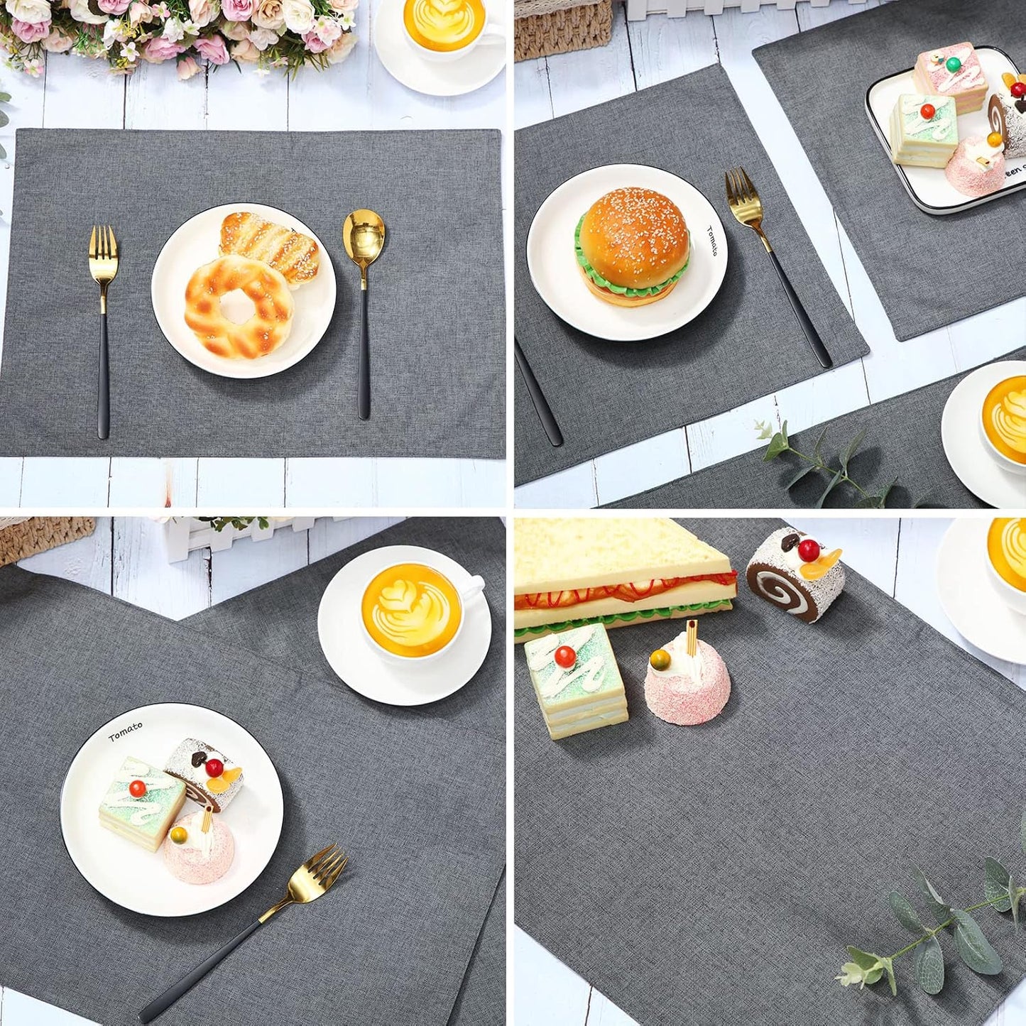 Sieral Cloth Placemats Set of 12 Rectangle Dining Table Placemats Bulk 13 x 19 Inch Machine Washable Heat Resistant Cotton Linen Table Mats for Wedding Baby Shower Birthday Party Supplies(Dark Gray)