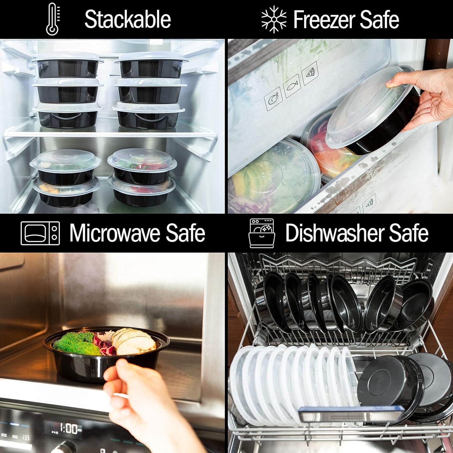 Igluu Meal Prep Round Plastic Containers - New Improved Lid - Reusable BPA Free Food Containers with Airtight Lids - Microwavable, Freezer and Dishwasher Safe - Stackable Salad Bowls - [10 Pack]