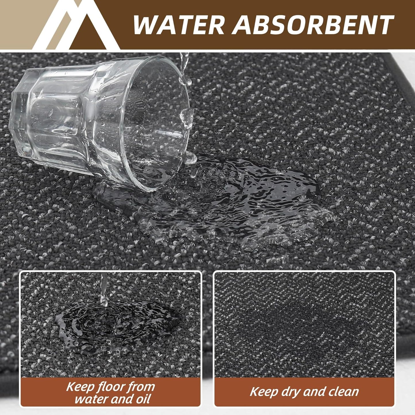 COSY HOMEER Kitchen Rugs Non Slip Washable 24"x36"+24"x60" Absorbent Kitchen Mats for Floor Stain Resistant Kitchen Runner Rug Sets of 2 Kitchen Floor Mats for Sink,Dark Grey