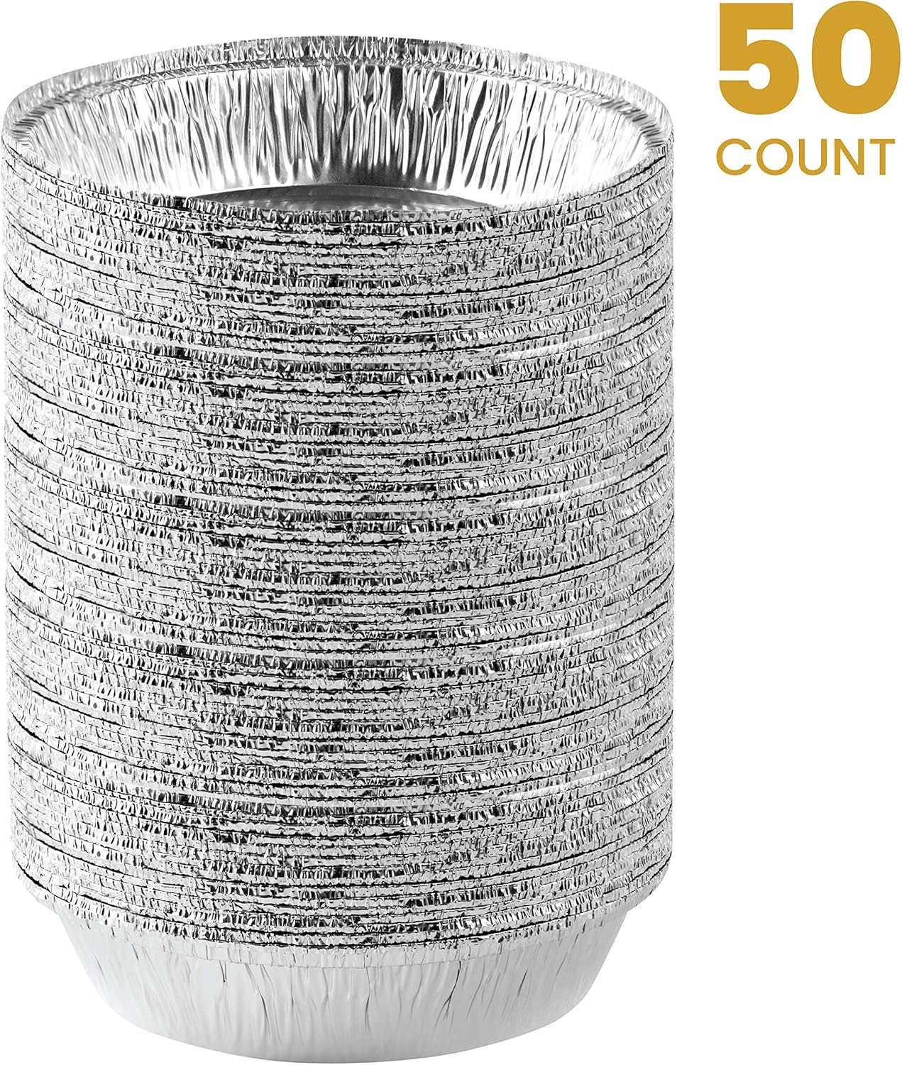 PLASTICPRO 7'' Inch Round Tin Foil Pans Disposable Aluminum, Freezer & Oven Safe - For Baking, Cooking, Storage, Roasting, & Reheating, Pack of 50