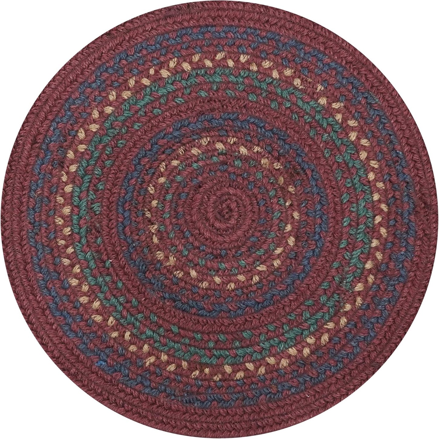 Jamestown Jute Round Braided Placemats Set of 2-15", Burgundy - Vibrant Colors, Durable, Easy to Clean and Protects Furniture