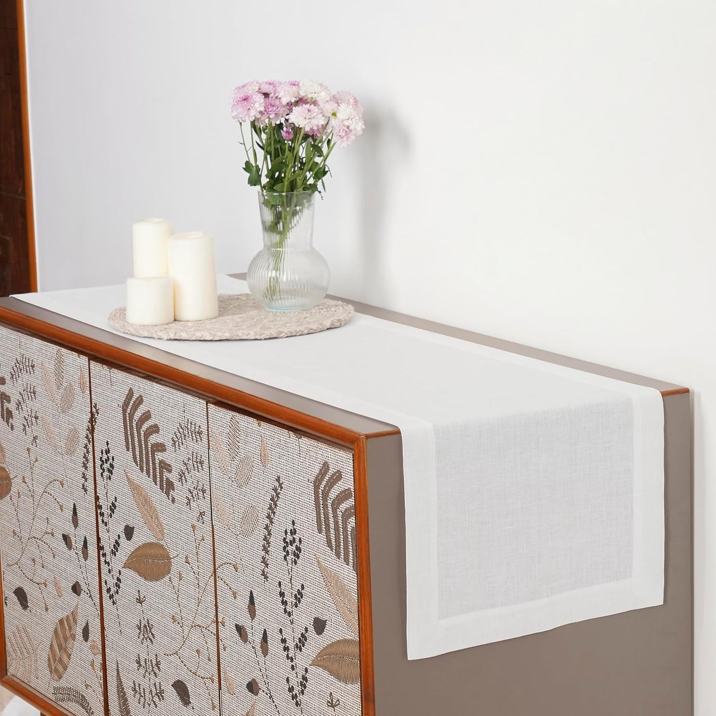 D'Moksha Homes Linen White Table Runner 48 Inches - 100% Pure Linen Table Runner 14 x 48 Inch for Coffee Tables, Dresser, Fall, Autumn and Halloween - Machine Washable