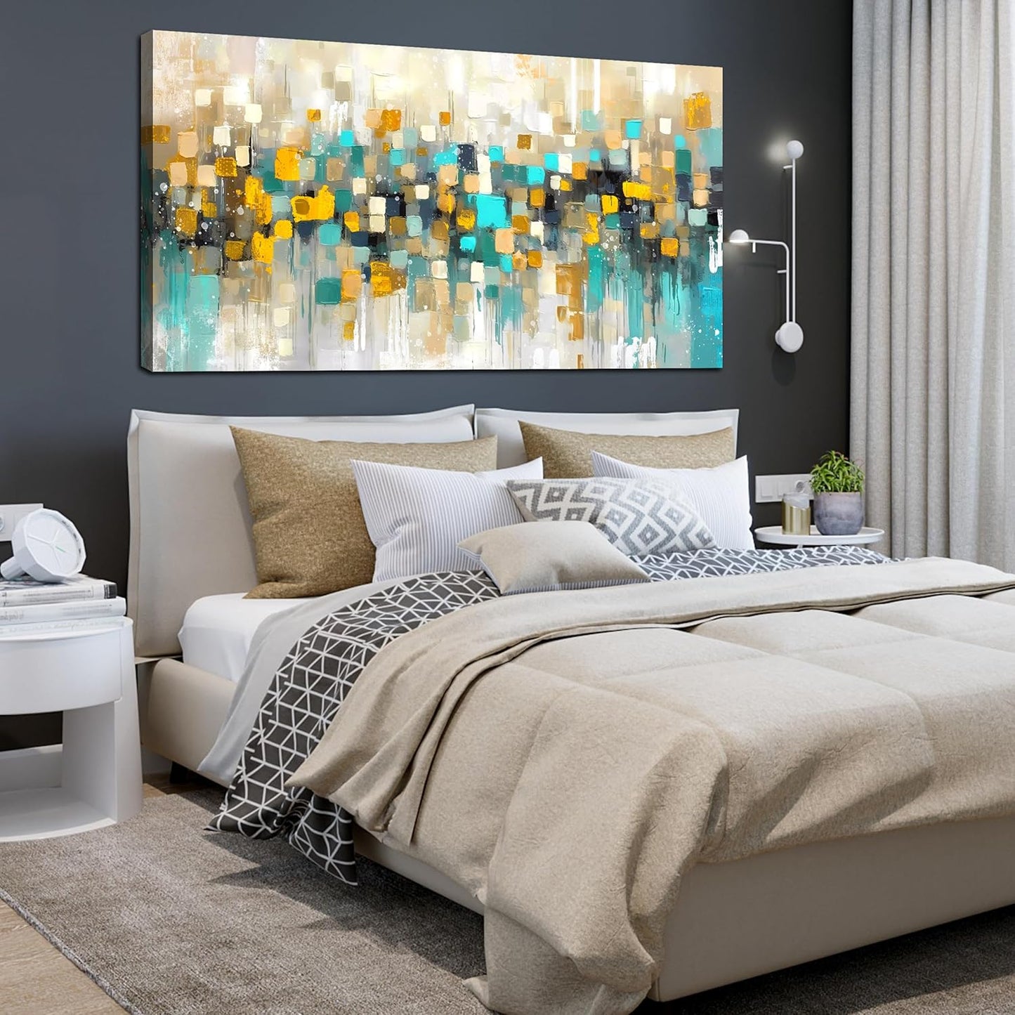 LAOTOART Abstract Wall-Decor Living Room - Yellow Art Work for Wall Decor - Extra Large Wall Art Ready to Hang Size 29" x 59"