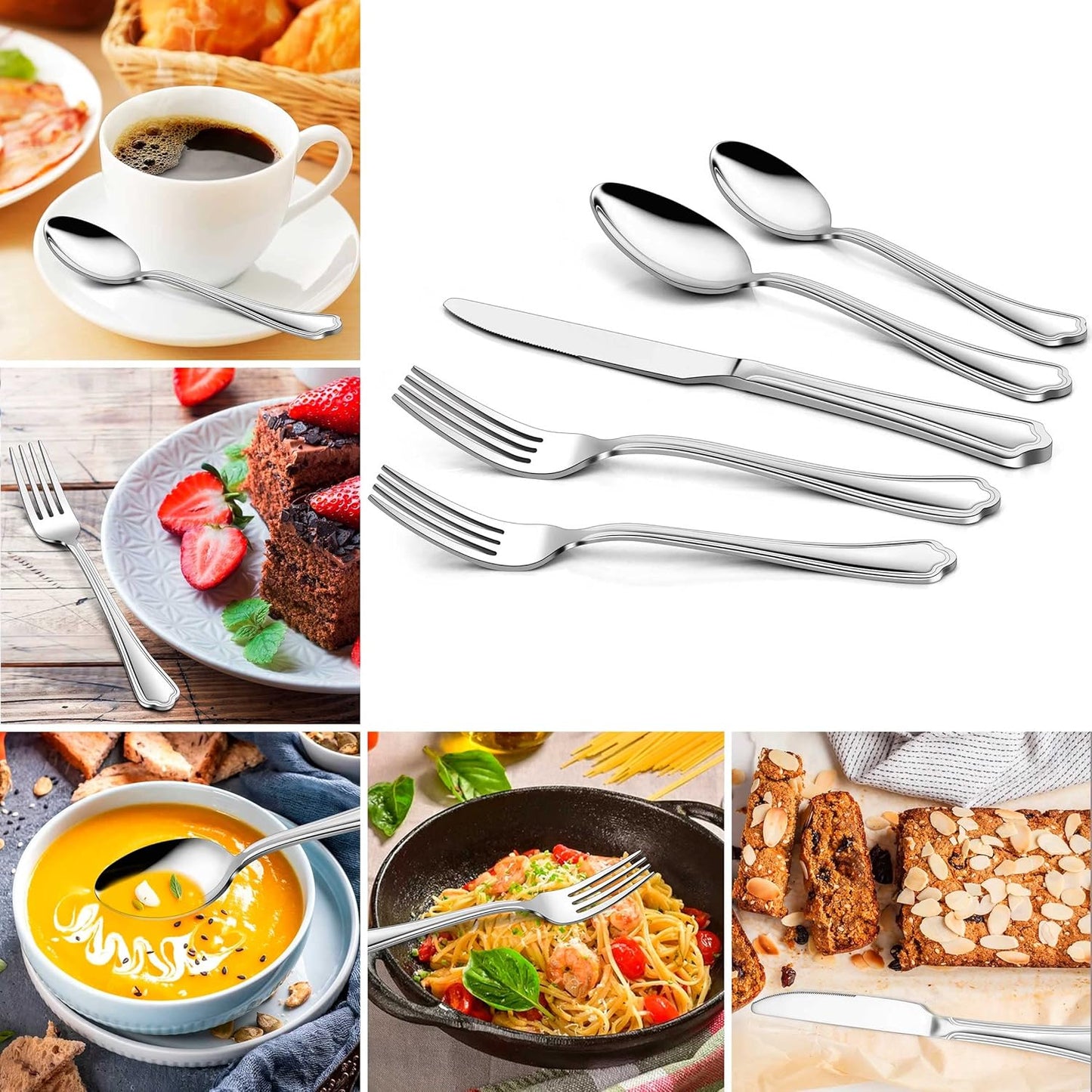 Herogo 10-Piece Silverware Set with Scalloped Edge, Stainless Steel Flatware Cutlery Set for 2, Modern Tableware Eating Utensils Set, Dishwasher Safe, Mirror Polished