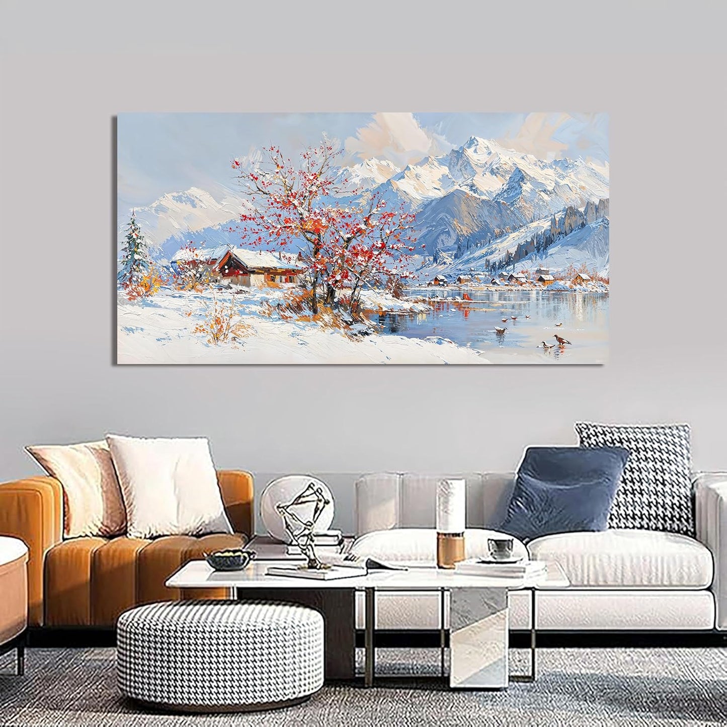 Canvas Wall Art Prints Large Wall Art Pictures for Living Room Landscape Farmhouse Wall Art Decor Canvas Art Wall Decor Red Tree Flower Artwork For Walls Bedroom Office Home Wall Decor 24" X 48"