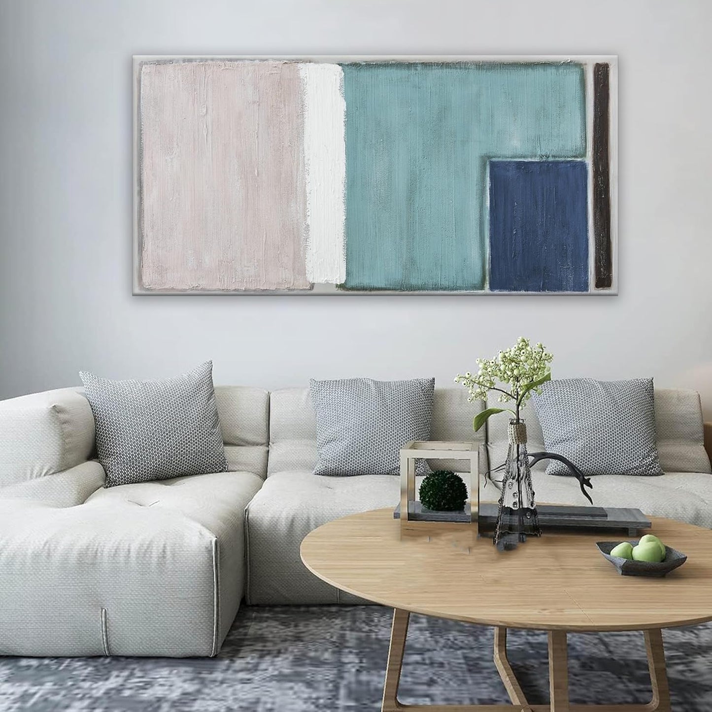 Abstract Wall Art For Living Room Canvas Art Prints Teal Blue And Light Brown Red Canvas Art Wall Decor Color Block Line Art Painting Modern Artwork Decor For Bedroom Kitchen 24x48 In