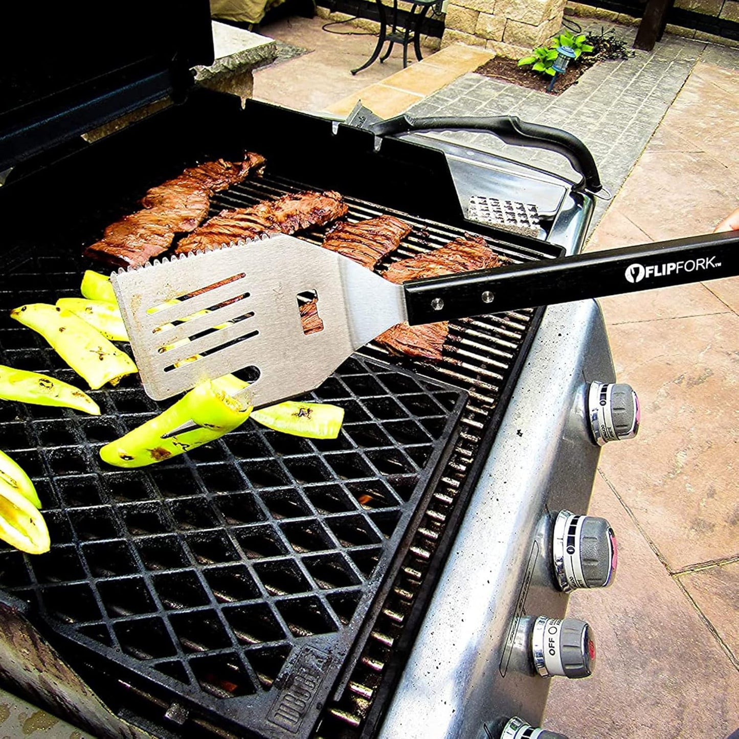 Boss 5 in 1 Grill Spatula with Knife, Fork, Bottle Opener and Turner BBQ Tools. All in One Grill Accessories Set for Outdoor Grills. 18 inch Grilling Accessories BBQ Set (Black)