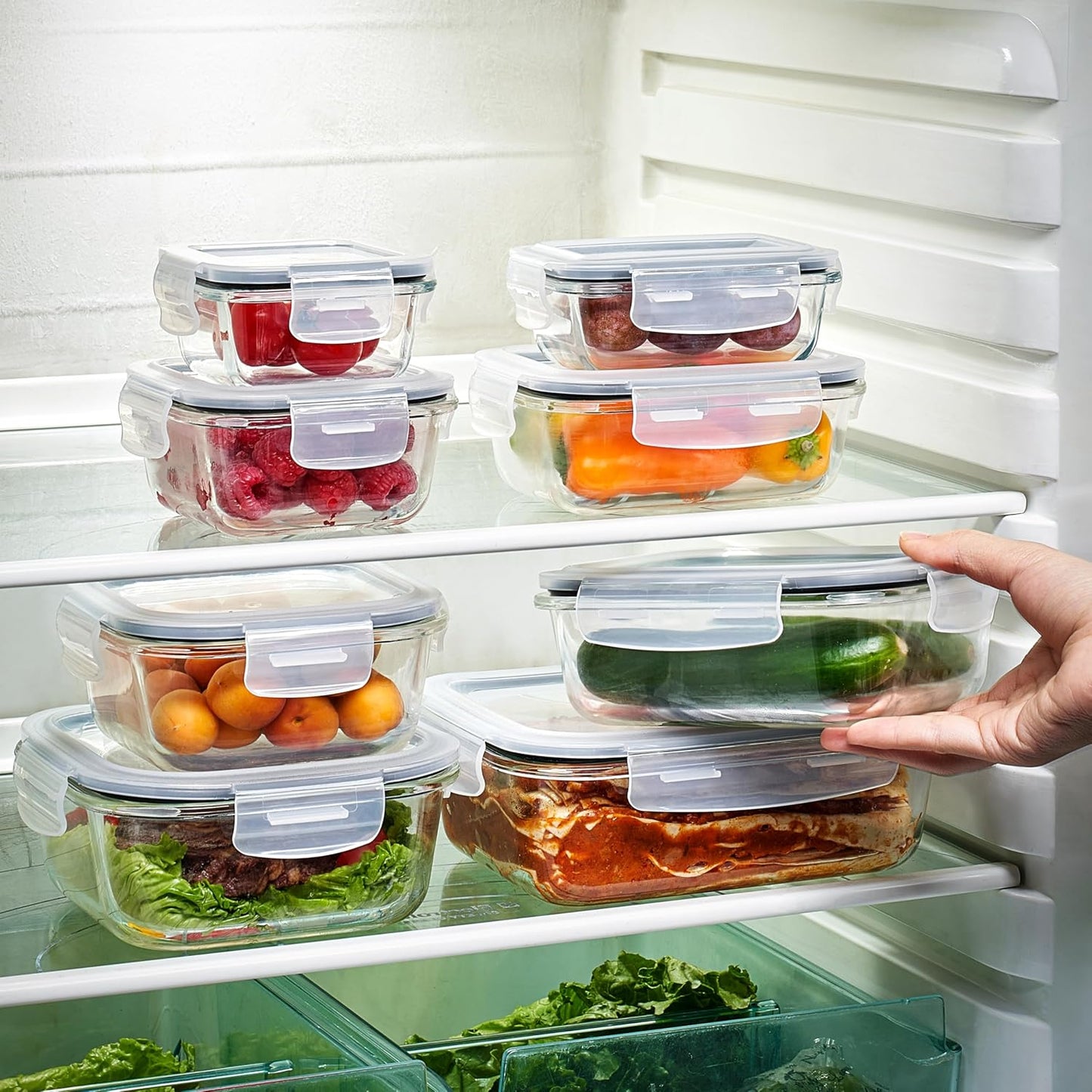 Sorbus 16pc Glass Meal Prep Containers Set – 4 Square and 4 Round Food Storage Containers with Airtight Lids – Freezer, Dishwasher, Oven Safe – Reusable Glass Containers for Meal Prep and Storage