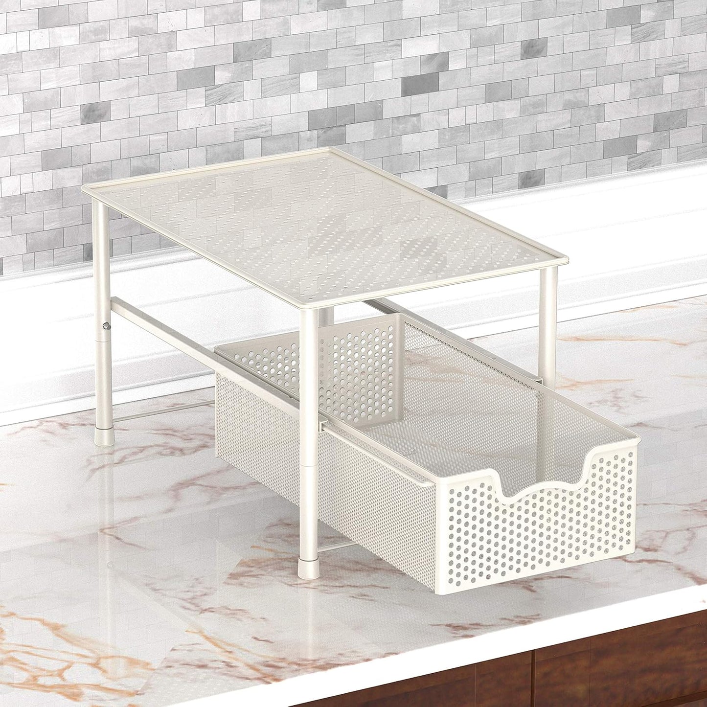 Simple Houseware Stackable Under Sink Cabinet Sliding Basket Organizer Drawer, White