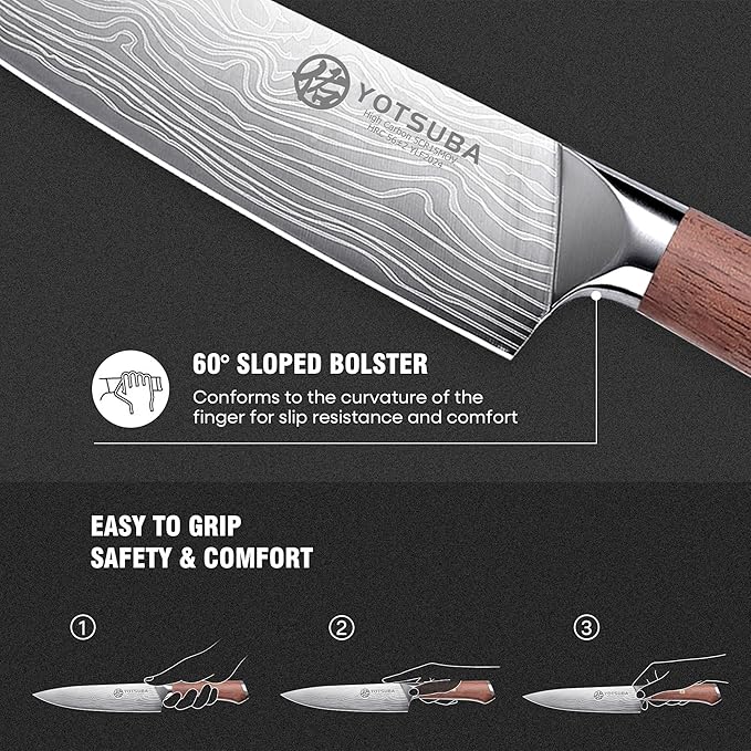 YOTSUBA Kitchen Knives Set 3 PCS, Ultra Sharp Chef Knife Set High Carbon Stainless Steel Blade, for Home & Restaurant Use, With Smooth Ergonomic Handle and Stylish Premium Gift Box