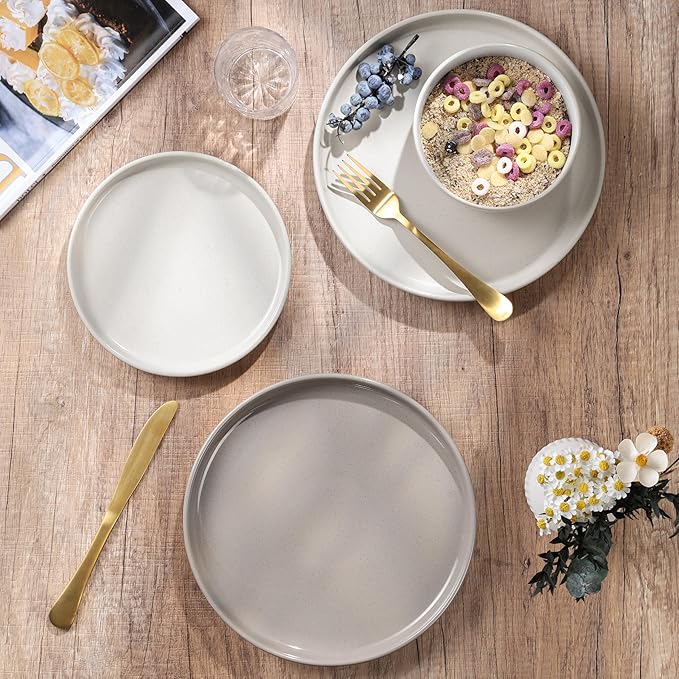 HaWare Stoneware Dinnerware Sets, 12-Piece Plates and Bowls Set for 4, Dishes Set for Home Restaurant, Speckled Multicolor