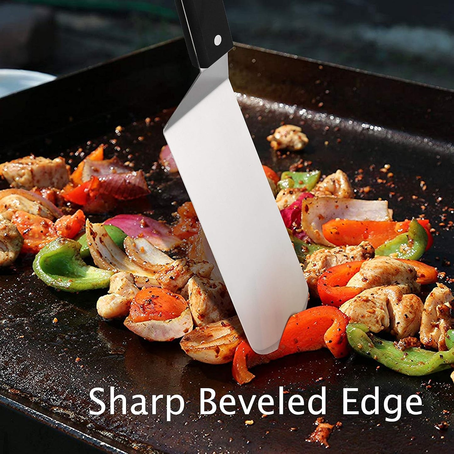 HaSteeL Metal Griddle Spatula, Stainless Steel Long With Riveted Handle, Heavy Duty Perforated & Solid Burger Turner for Teppanyaki BBQ Flat Top Grilling Cooking, Dishwasher Safe