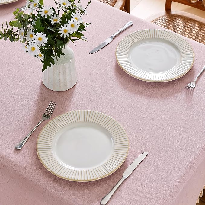 JIALE Textured Tablecloth, Heavy Duty Linen Style Farmhouse Table Cloth Rectangle Tables, Wrinkle-Free Washable Waterproof Table Cover for Kitchen, Dining, Parties, 55"x55", Pink