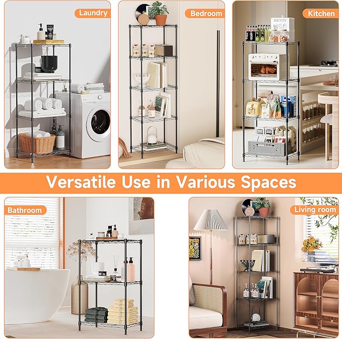 IZEUK 4 Tier Metal Wire Shelf Unit, Black Storage Rack Organizer for Kitchen, Bedroom, Living Room or Laundry Room, 17.7" W x 11.8" D x 41.9" H