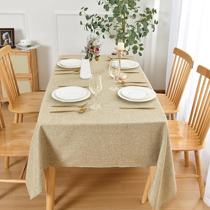 JIUZHEN Rectangle Table Cloth, Faux Linen Farmhouse Tablecloth Wrinkle and Stain Resistant Decorative Spring Fabric Table Cover for Dining/Party/Birthday/Wedding, Beige, 54 x 108 Inch