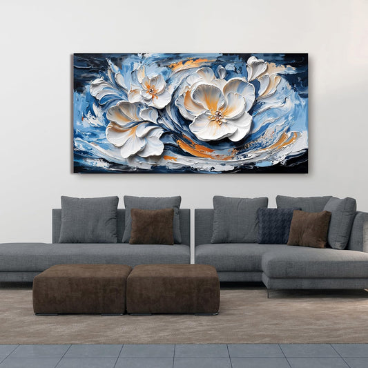 Large Canvas Wall Art Decor Wall Art Pictures for Living Room Abstract Canvas Art Wall Decor Blue White Wall Art Prints Modern Flower Wall Art Decorations Bederoom Office Home Decor 24" X 48"