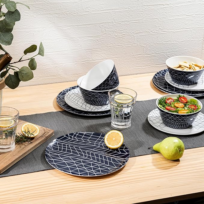 Bzyoo 12-Piece Melamine Dinnerware Set - Spidy | Lightweight, Durable, BPA-Free | Dishwasher Safe Dish Set for Indoor & Outdoor Use - Perfect for Camping, BBQs