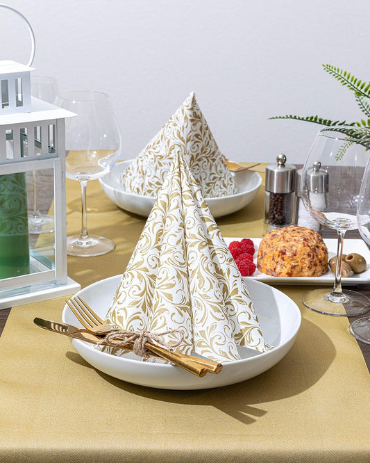 AMERICAN HOMESTEAD Paper Napkins - Gold Leaf Disposable Linen-Like Dinner Napkins - Restaurant-Quality Table Serviettes for Weddings, Parties, and Events - 15.75" x 15.75" - 50 Count
