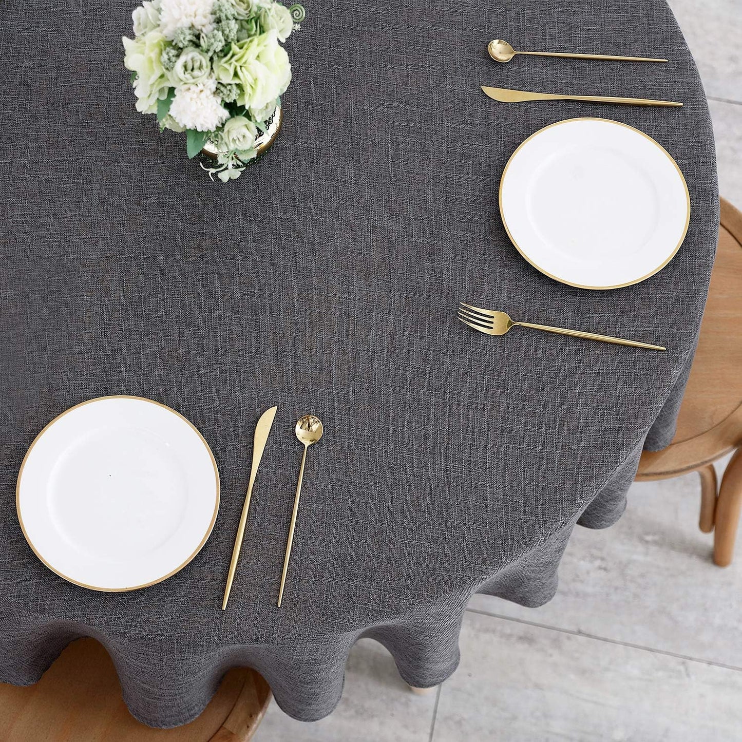 maxmill Flaxy Faux Linen Tablecloth with 2-Tone Slubby Texture Wrinkle Resistant Anti-Shrink Soft Table Cloth for Kitchen Dining Restaurant Tabletop for Event Holiday Dinner Round 70 Inch Charcoal