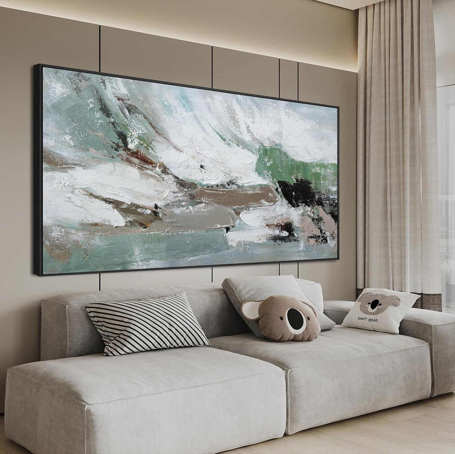 KUPTEU Canvas Oversized Wall Art Decor Large Wall Art For Living Room Framed Green Abstract Wall Art Prints Abstract Canvas Art Wall Decor Artwork For Walls Bedroom Office Aesthetic Decor 29"x58"