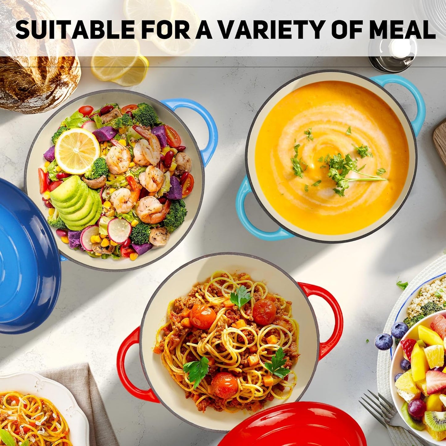 5 Quart Enameled Cast Iron Dutch Oven Pot with Lid, Dual Handle for Bread Baking, Heavy-Duty Cookware for Braising, Stews, Roasting (Red)