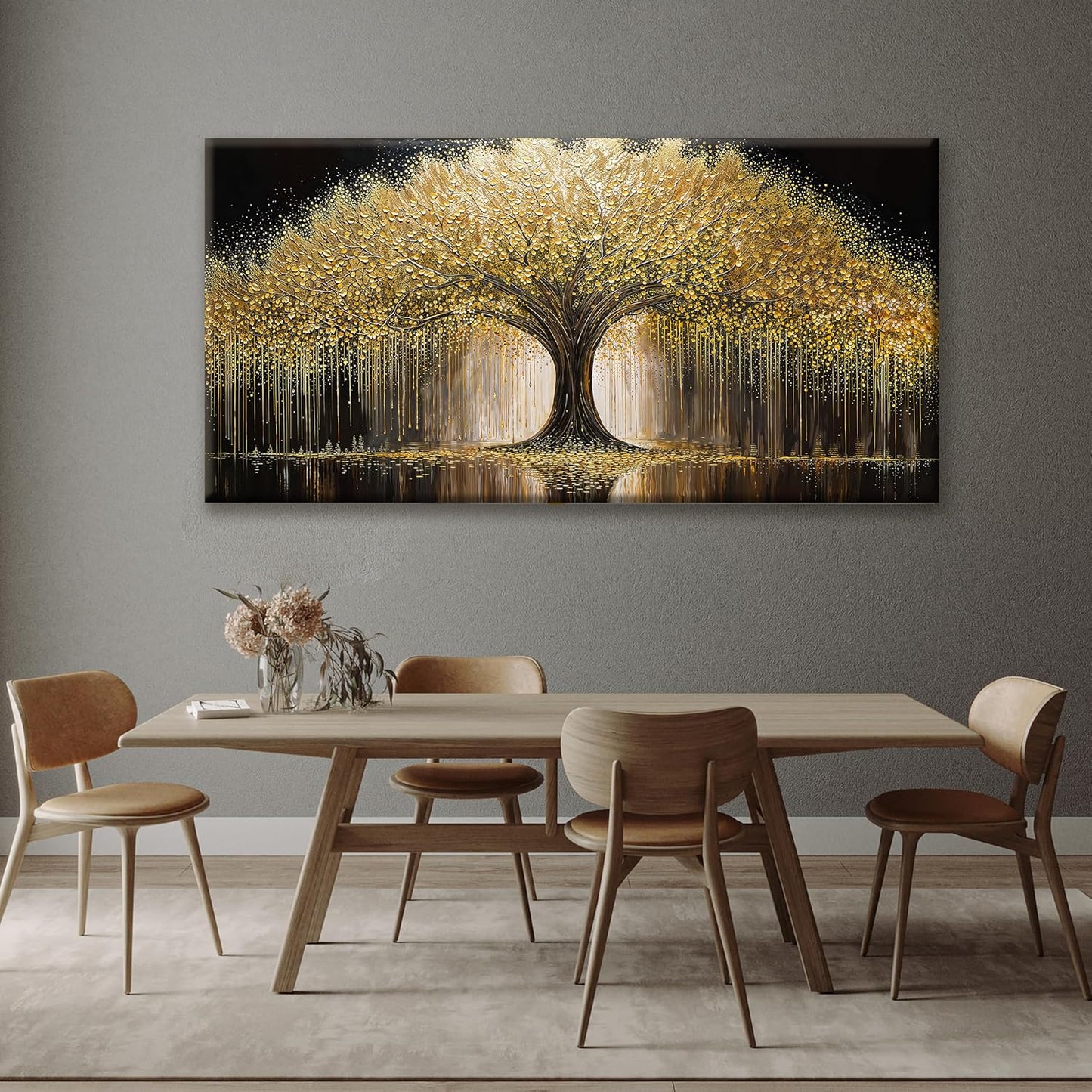 Large Golden Tree Of Life Wall Art Decor Modern Ready To Hang Room Wall Decor Large Wall Art For Living Room Kitchen Office Bedroom Canvas Prints Decor 29x58 Inch