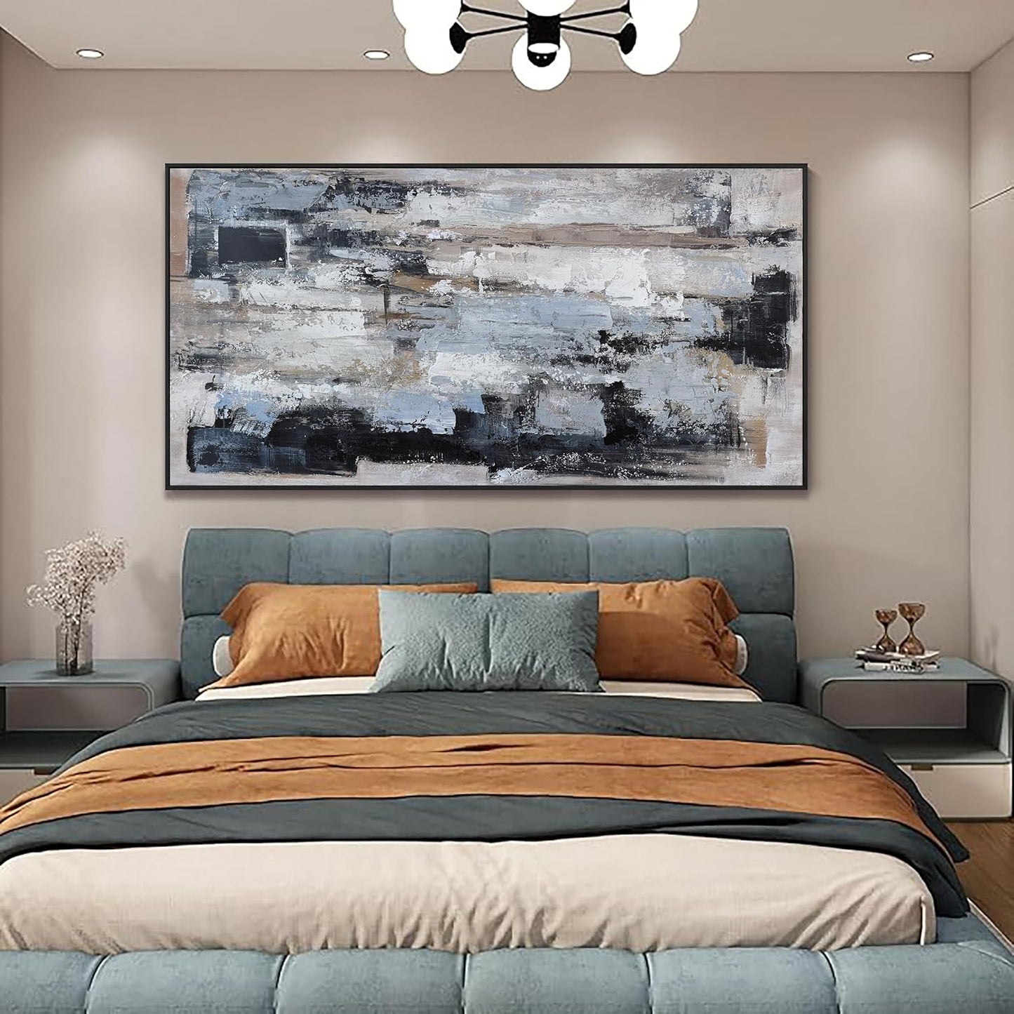 KUPTEU Canvas Oversized Wall Art Decor Large Wall Art For Living Room Framed Blue Abstract Wall Art Prints Abstract Art Abstract Canvas Art Wall Decor Artwork For Walls Home Office Wall Decor 29"x58"