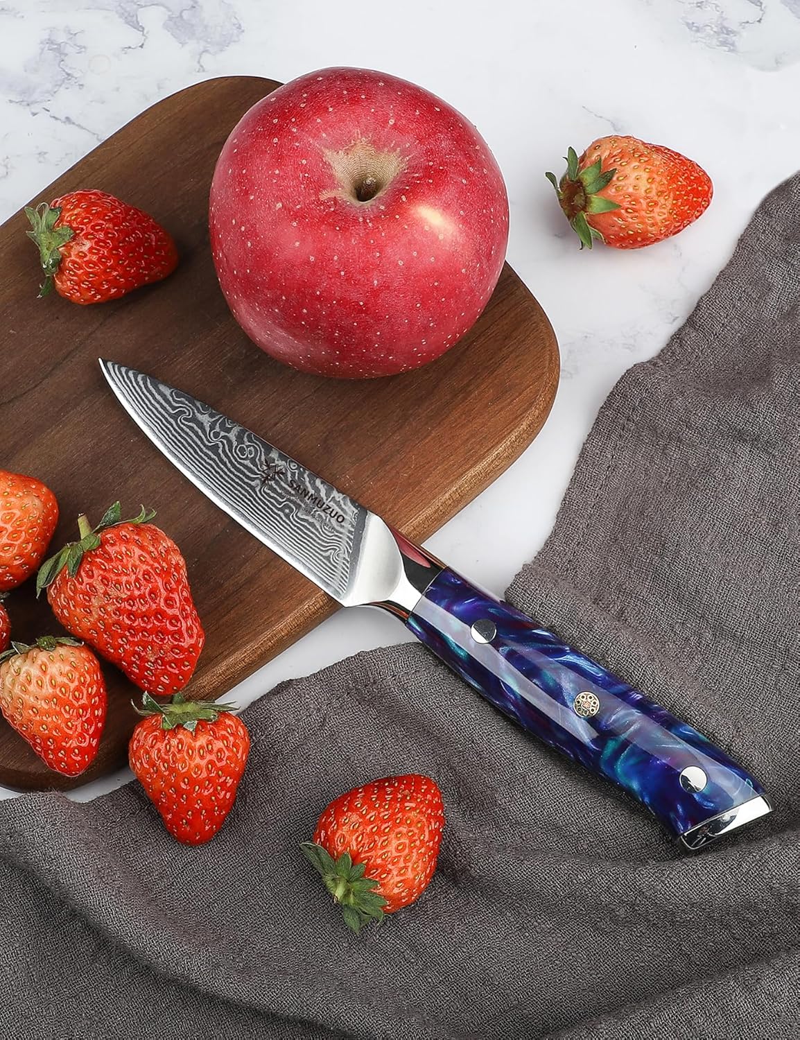 3.5 Inch Paring Knife - Kitchen Fruit Peeling Knife Damascus Steel & Resin Handle - Xuan Series(Sapphire Blue)
