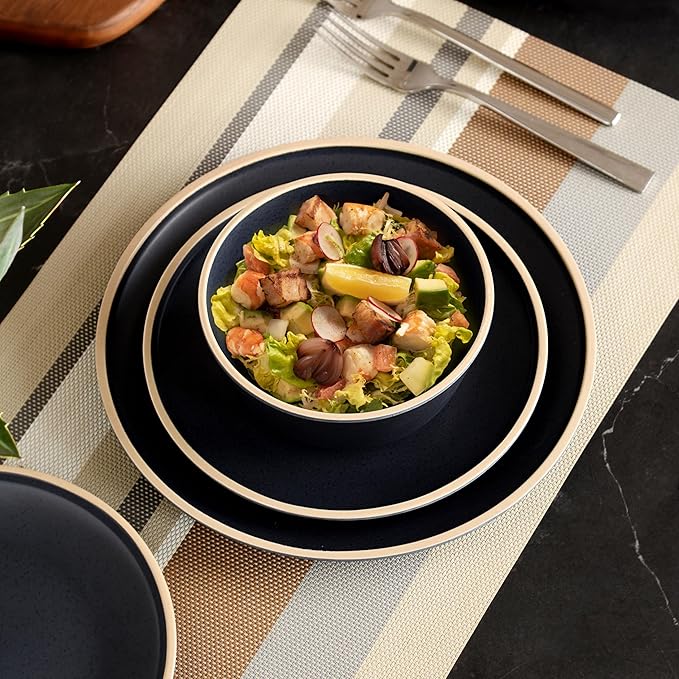 Melamine Dinnerware Sets for 4,12 Pcs Plate and Bowl Set,Unbreakable dish set,BPA Free,Suitable Indoors And Outdoors (Matte Black)