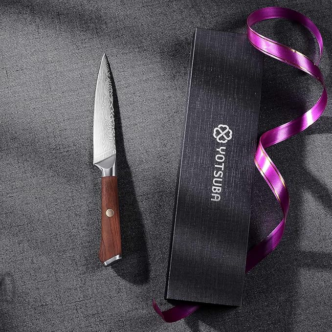 YOTSUBA Utility Knife,5 Inch Petty Kitchen Knife, Forged High Carbon German Steel chef knives, Paring knives, Full Tang & Razor Sharp Ergonomic Handle Design