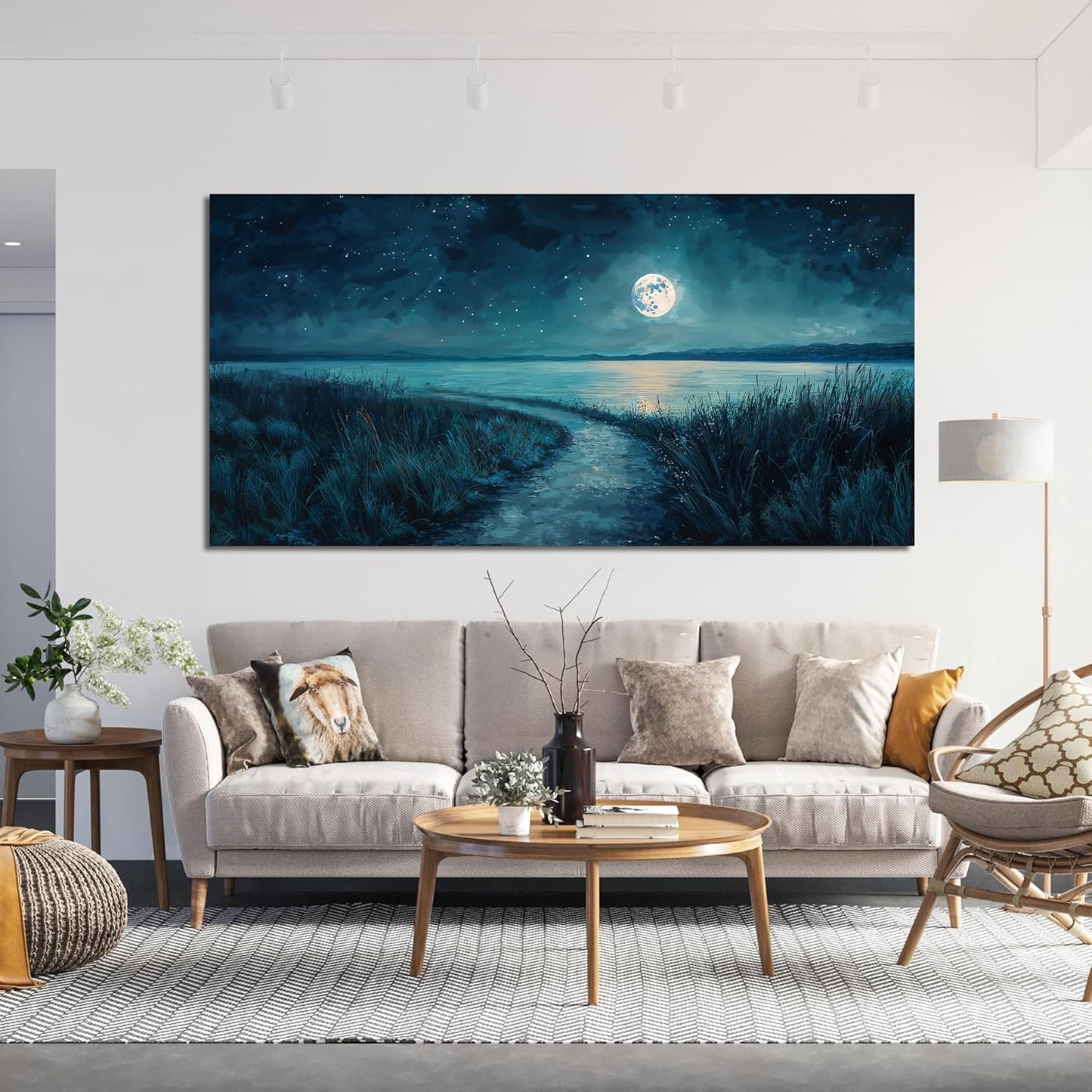 Canvas Wall Art Decor Modern Large Wall Decor For Living Room Blue Botanical Wall Art Coastal Starry Sky Wall Art Artwork for Walls Art Canvas Prints Work For Home Office Wall Decor 24" X 48"