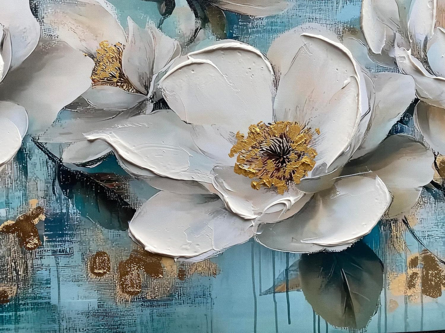 Ardemy White Floral Wall Art, Framed Canvas Wall Art For Living Room Large Teal Pictures Wall Decor Flower Paintings Artwork for Walls Dining Room Bedroom Home Office 58"x29"