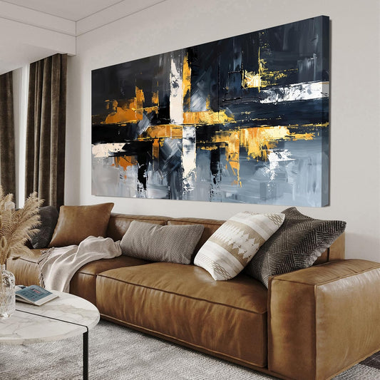 Abstract Canvas Wall Art Decor Large Wall Art for Living Room Black and White Wall Art Prints Gold Artwork for Walls Modern Abstract Art Abstract Canvas Art Wall Decor Bedroom Office Decor 24" X 48"