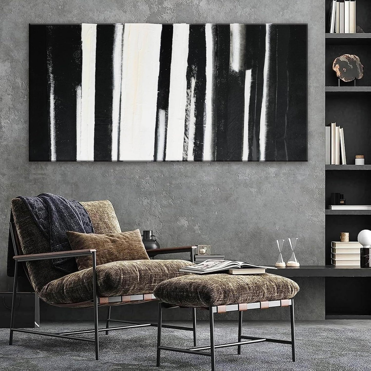 QSQ Abstract Wall Art Decor Large Home Decor Wall Art Prints Black and White Minimalist Stripes Artwork Modern paintings Wall Decorations for Living Room Wall Bedroom Office Decor 29"×58"