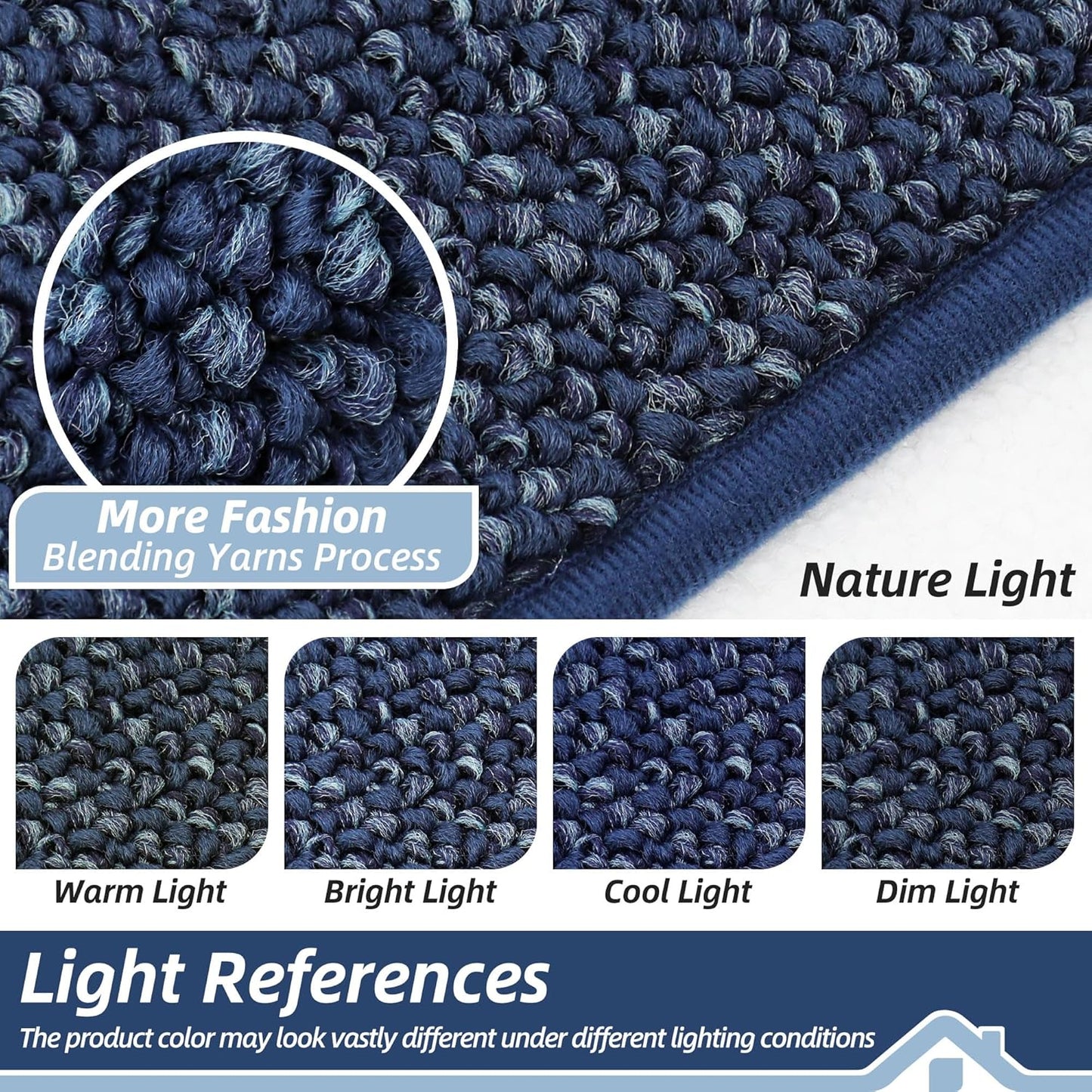 BEQHAUSE Dirt Trapper Door Mat 24" x 60", Non-Slip Washable Doormats Entrance Mat, Dirt Resistant and Absorbent Welcome Mat, Low Profile Floor Mats for Front Back Door and Entryway, Blue